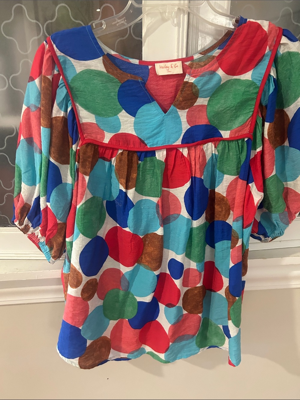 Women's Multicolor Polka Dot Peasant Top